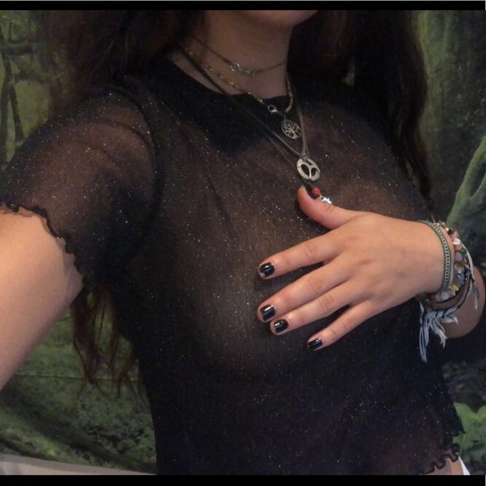 sparkly black mesh brandy Melville top